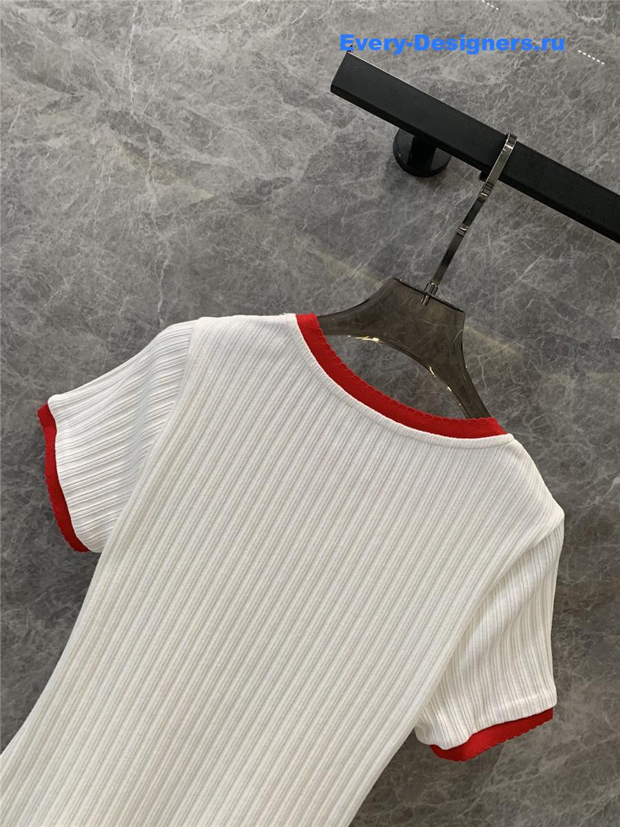 Miu Miu Red Embroidered Crew Neck Top