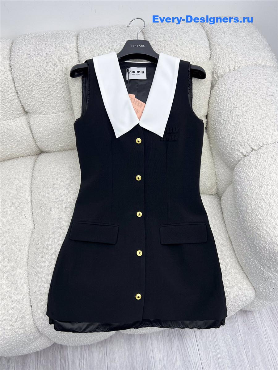 Miu Miu Black Grain De Poudre Wool Mini-Dress