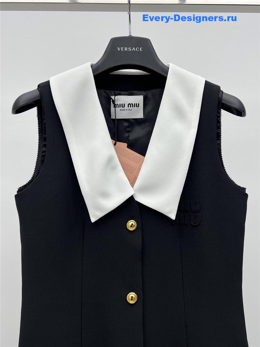 Miu Miu Black Grain De Poudre Wool Mini-Dress