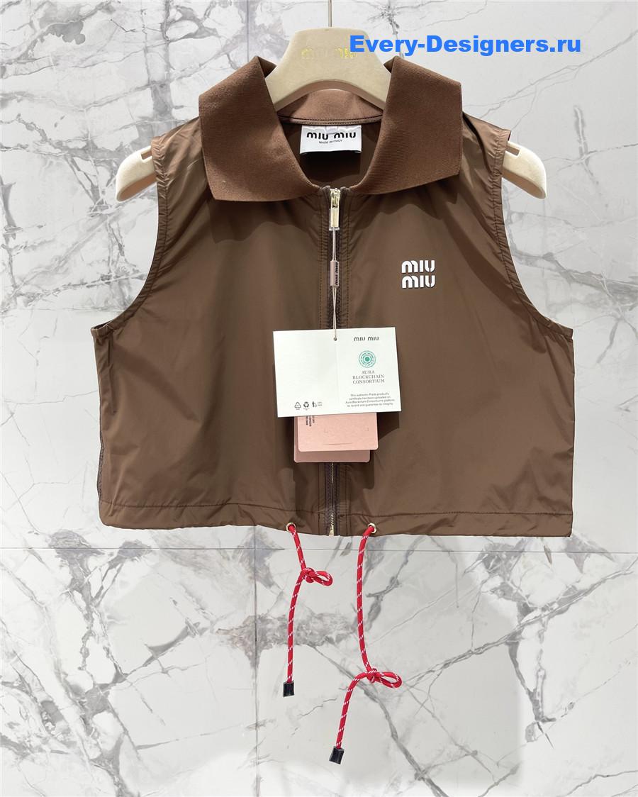 Miu Miu Logo-Print Crop Top Brown