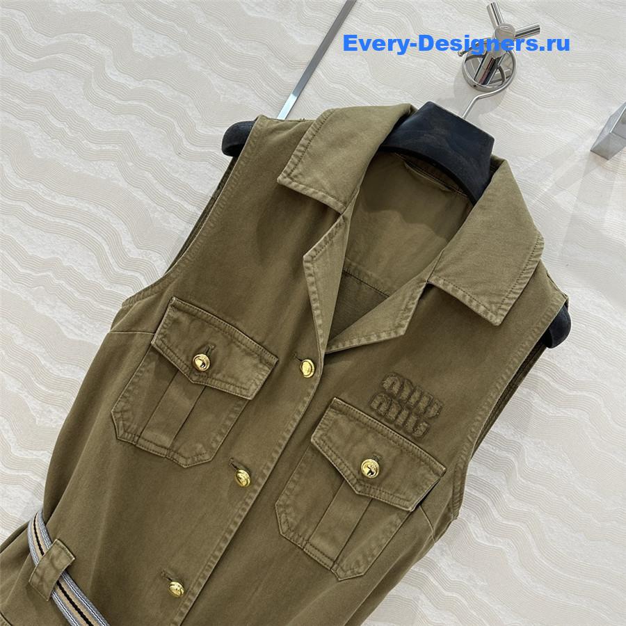 Miu Miu Olive Green Cotton Satin Dress