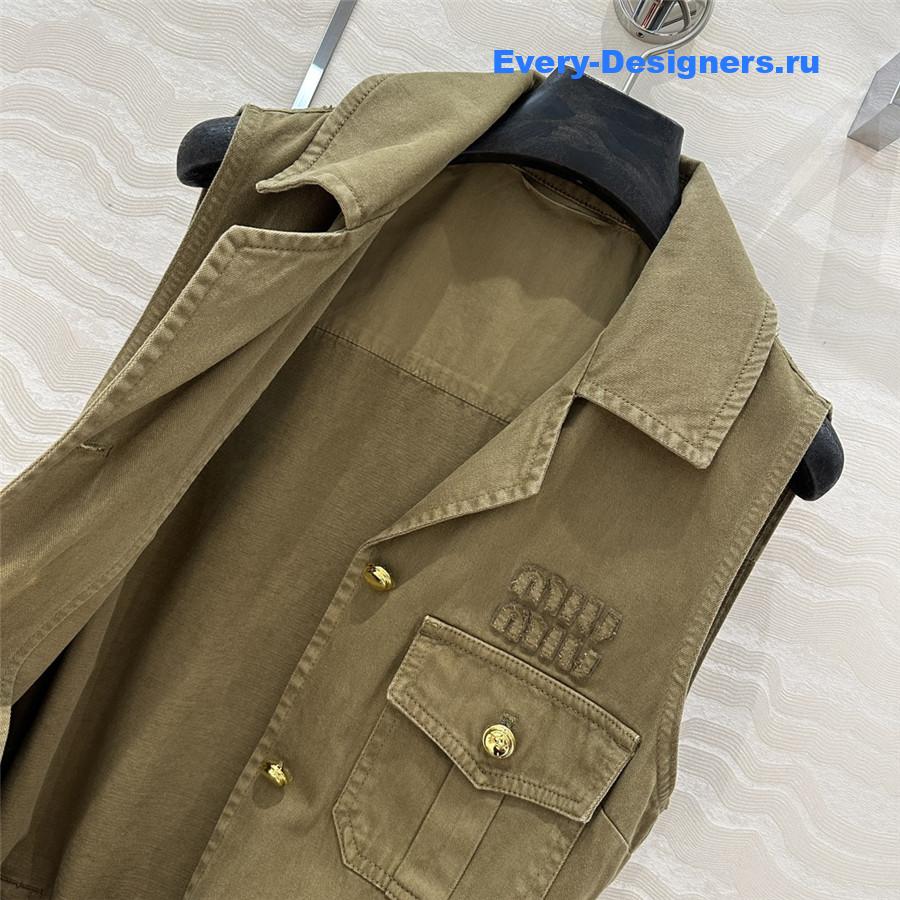 Miu Miu Olive Green Cotton Satin Dress