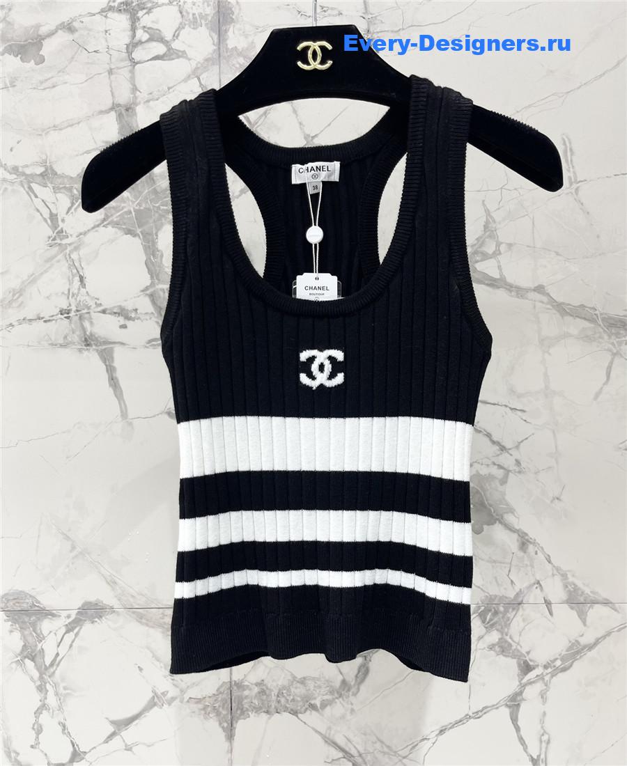 Ch**el black white striped knitted vest