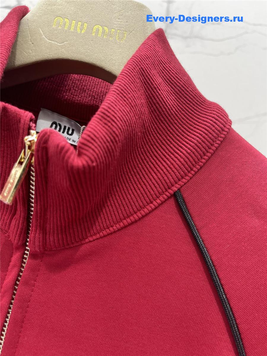 Miu Miu Amaranth Technical Yarn Zipper Cardigan