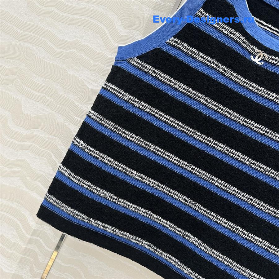 Ch**el blue black striped knitted vest