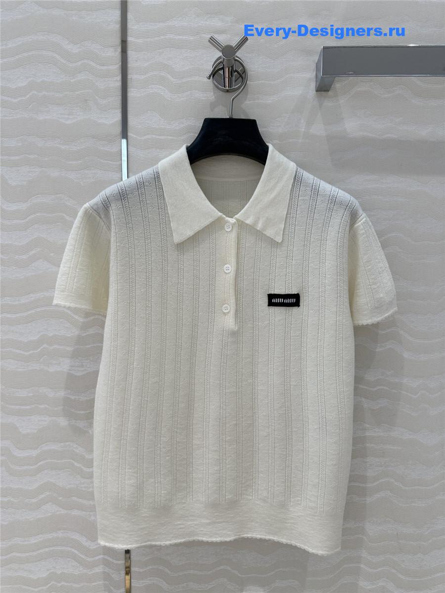 Miu Miu Polo Neck Knit Short Sleeve Sweater