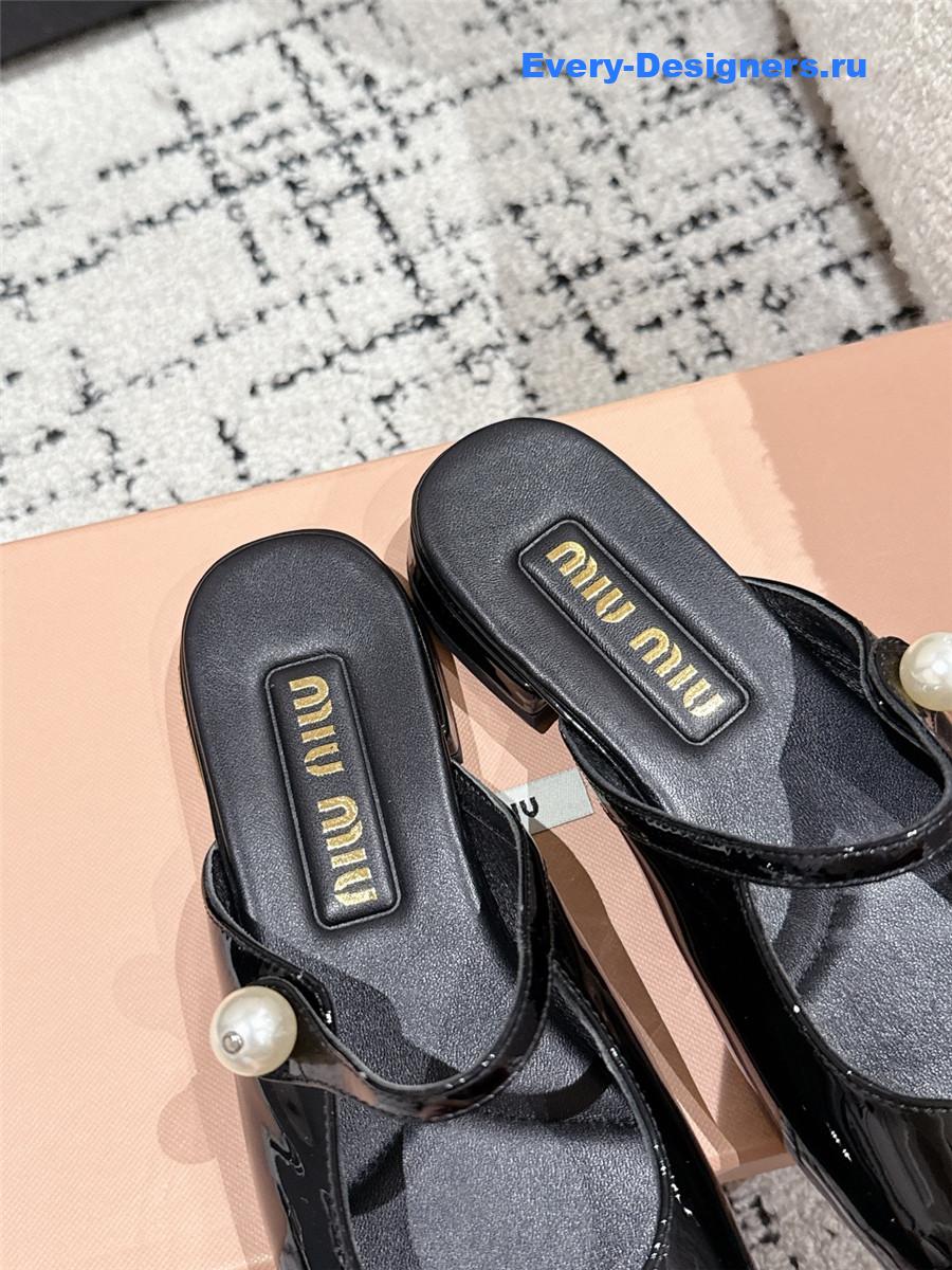 Miu Miu Block Heel Mary Jane Slippers Black