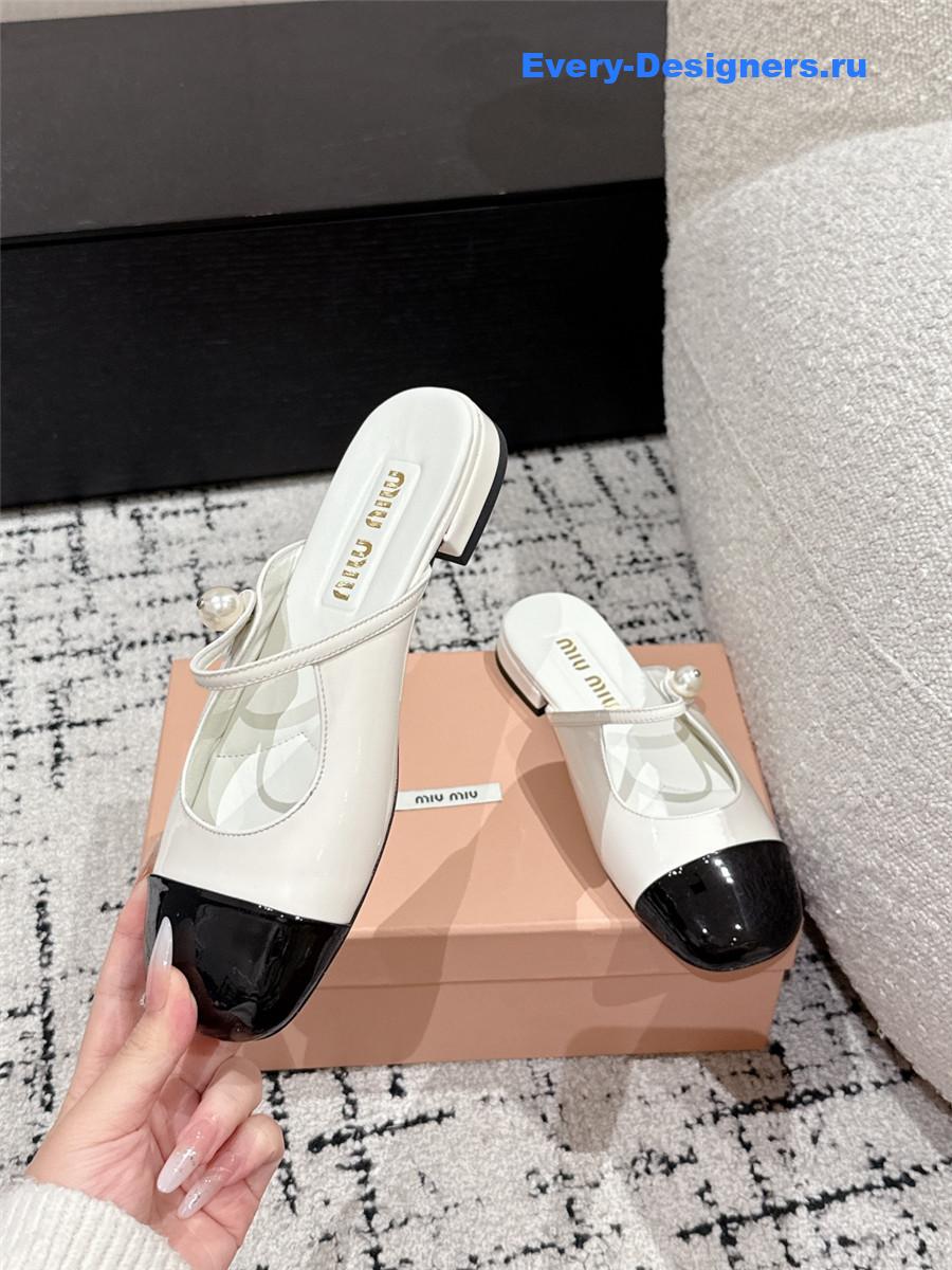 Miu Miu Block Heel Mary Jane Slippers White