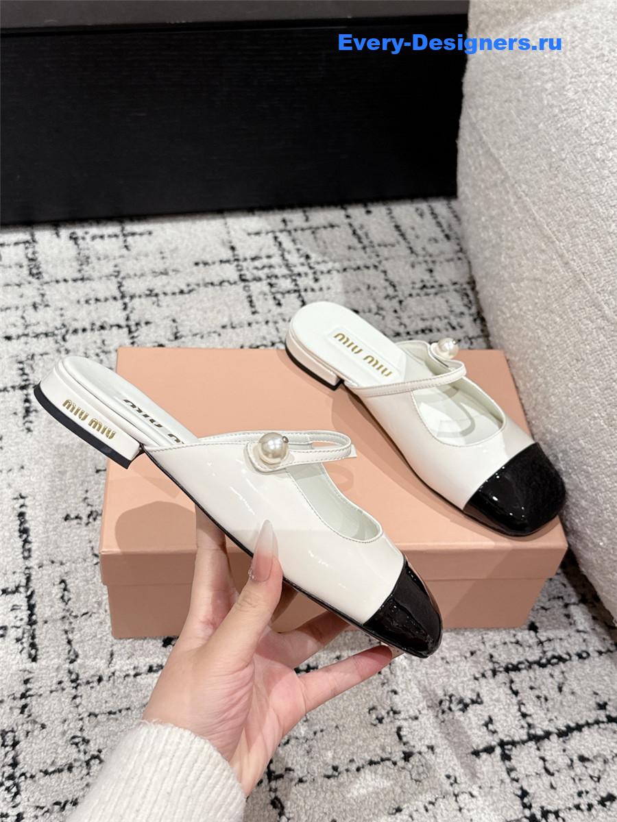 Miu Miu Block Heel Mary Jane Slippers White