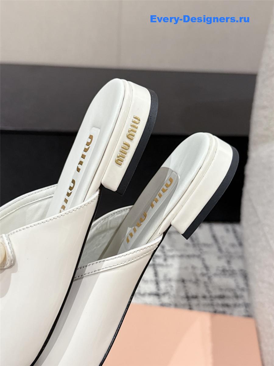 Miu Miu Block Heel Mary Jane Slippers White