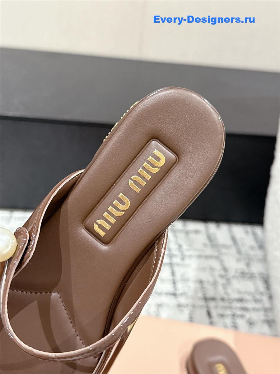 Miu Miu Pearl Block Heel Mary Jane Slippers