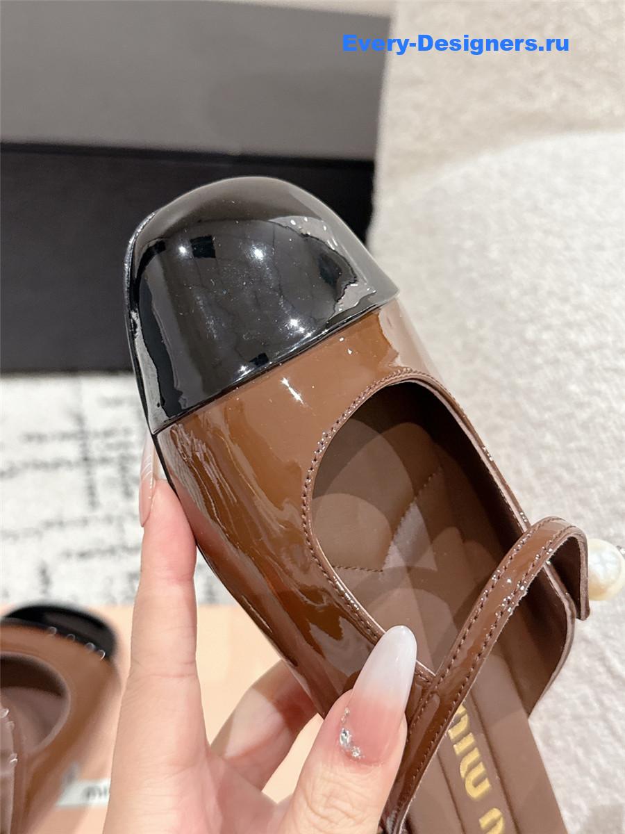 Miu Miu Pearl Block Heel Mary Jane Slippers