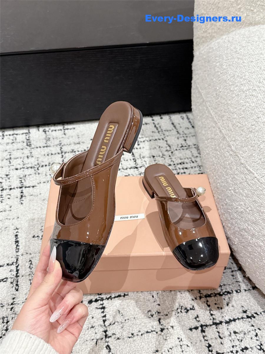 Miu Miu Pearl Block Heel Mary Jane Slippers