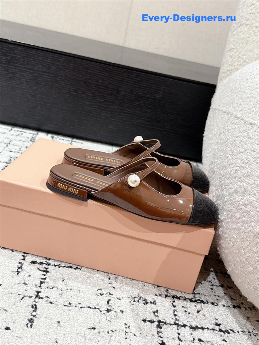 Miu Miu Pearl Block Heel Mary Jane Slippers