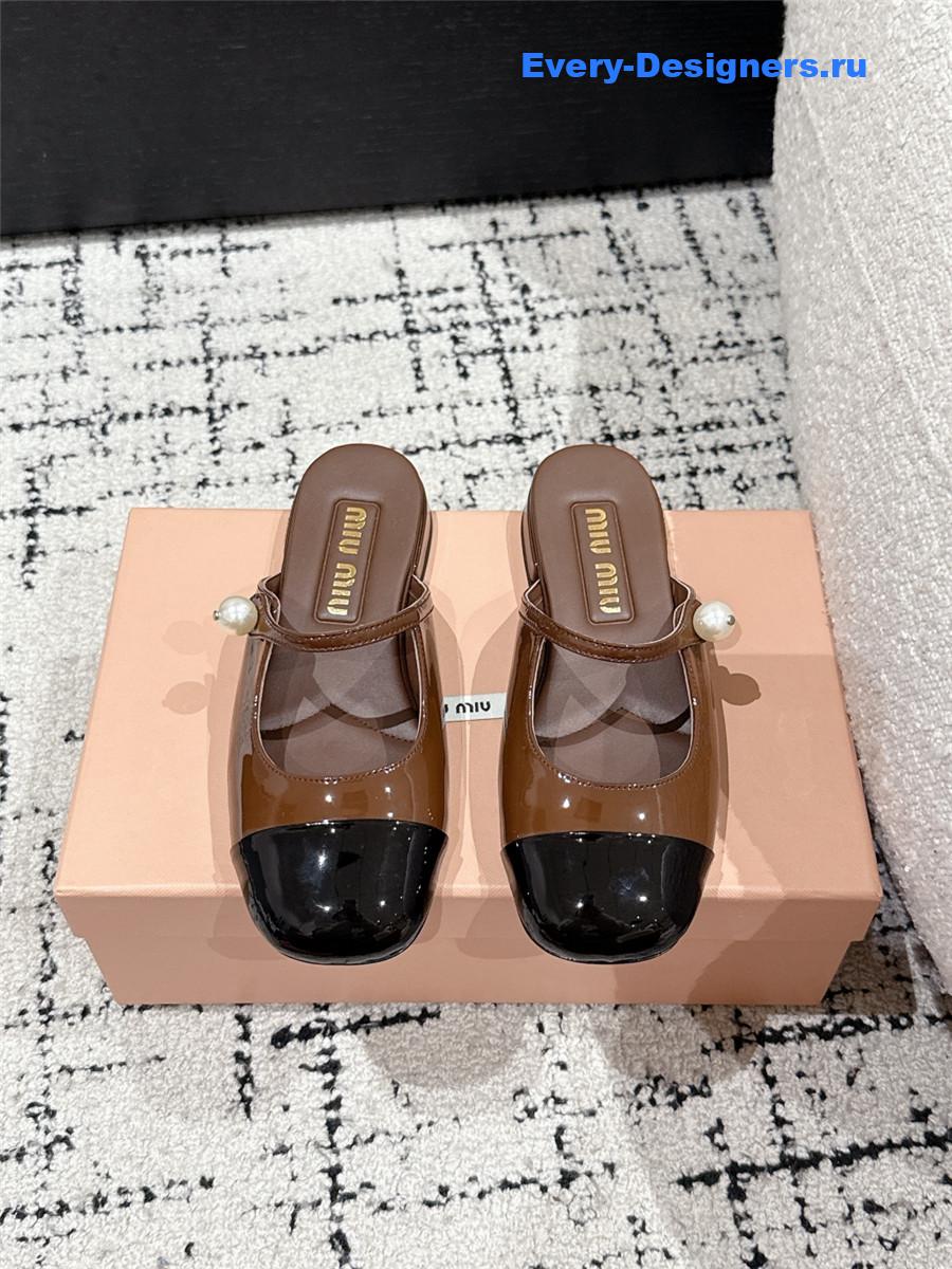 Miu Miu Pearl Block Heel Mary Jane Slippers