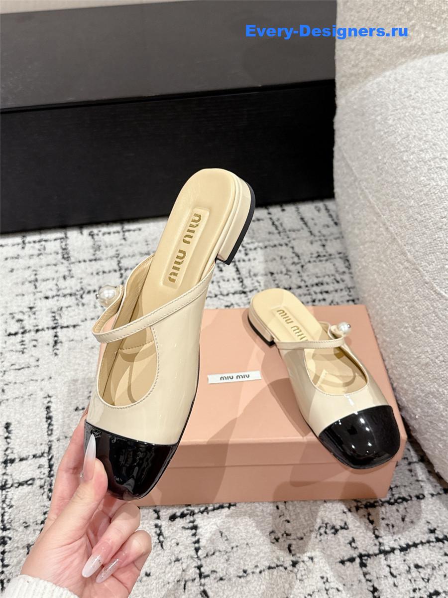 Miu Miu Block Heel Mary Jane Slippers Beige