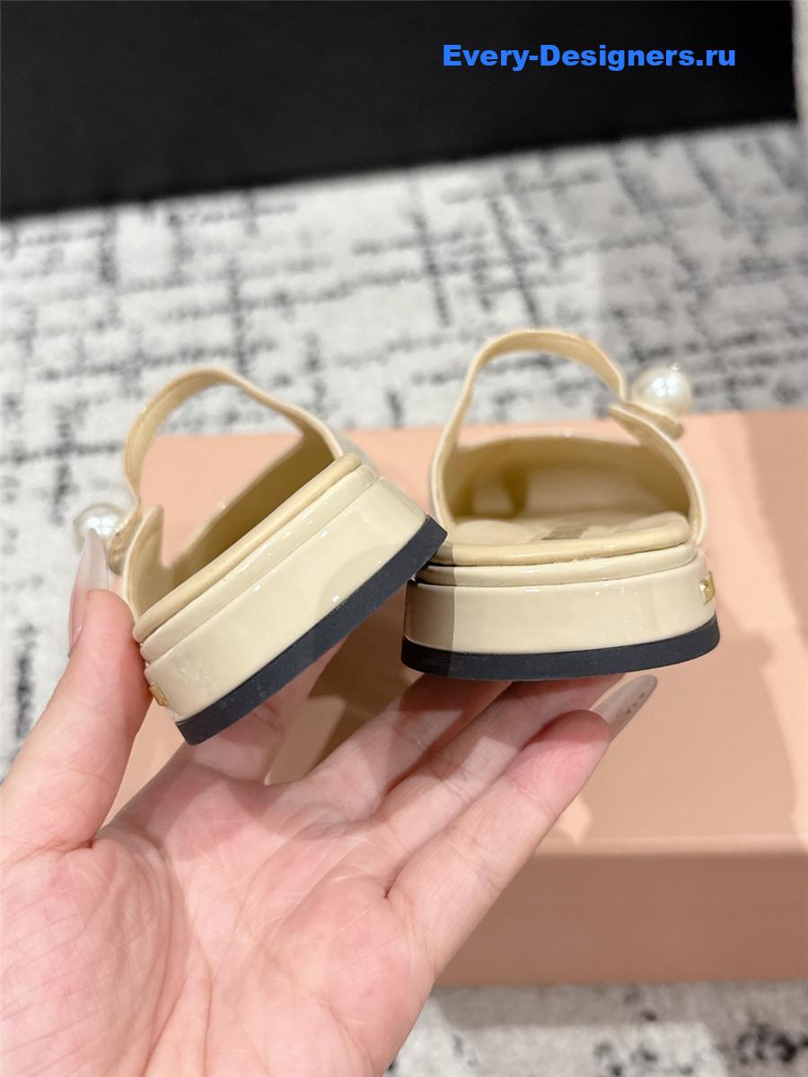 Miu Miu Block Heel Mary Jane Slippers Beige