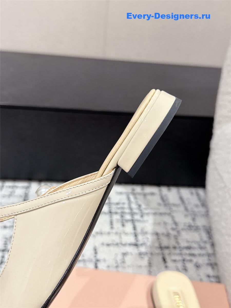 Miu Miu Block Heel Mary Jane Slippers Beige