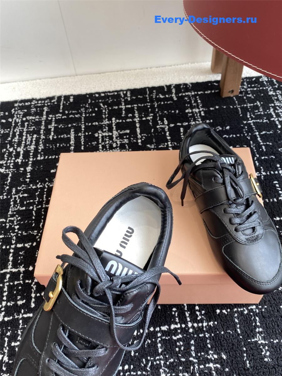 Miu Miu Black Leather Buckle Detail Low-Top Sneakers
