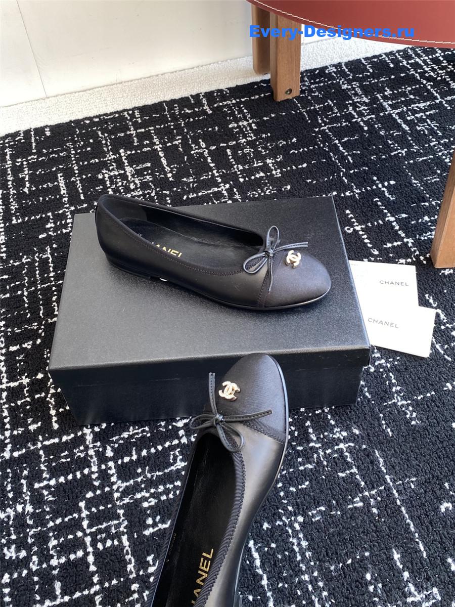 Ch**el black cc embroidered ballet flats