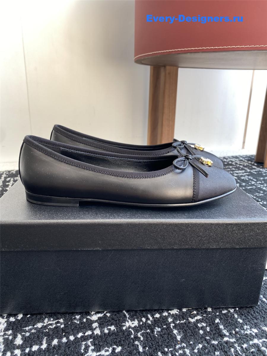 Ch**el black cc embroidered ballet flats