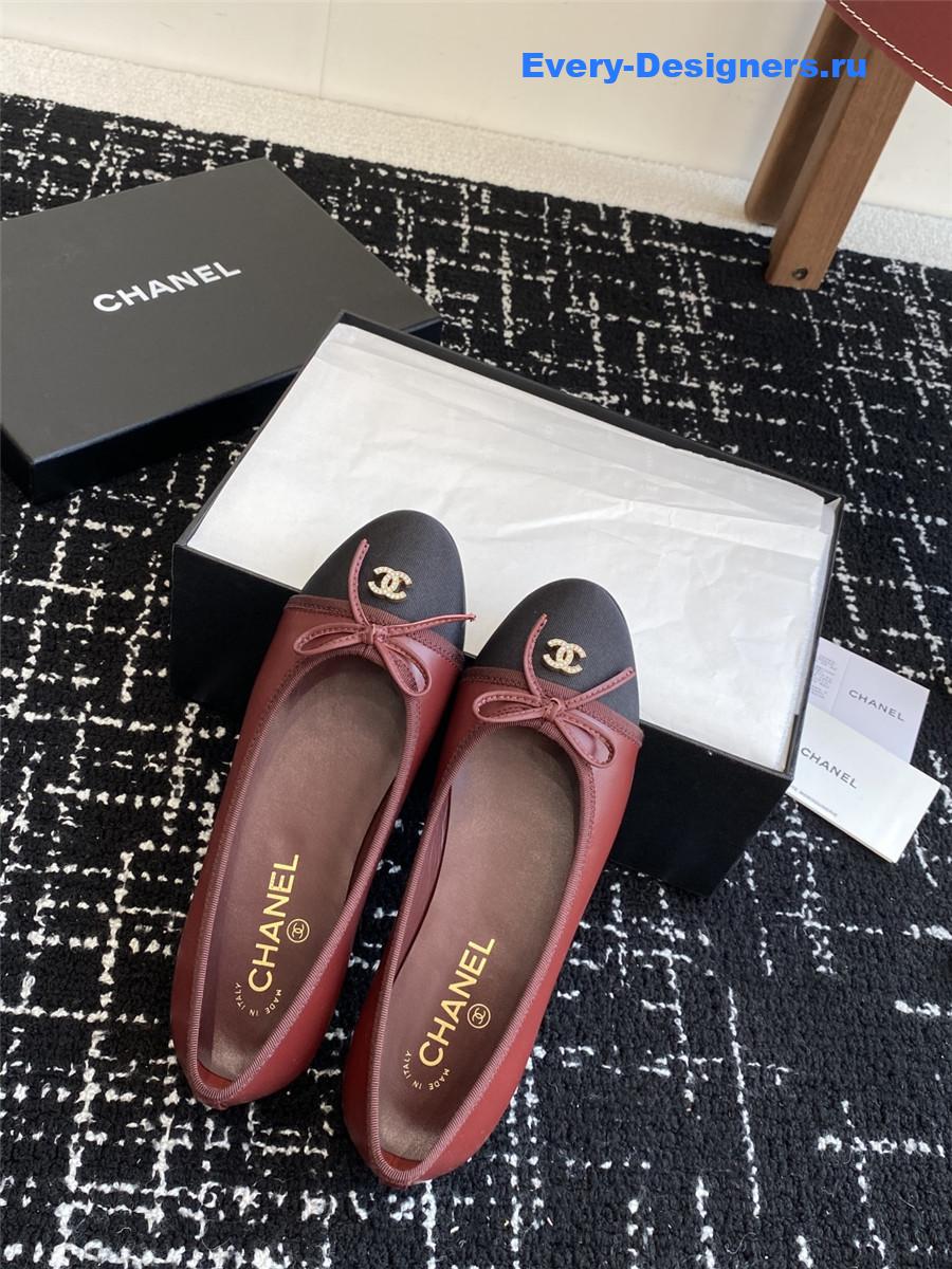 Ch**el burgundy cc embroidered ballet flats