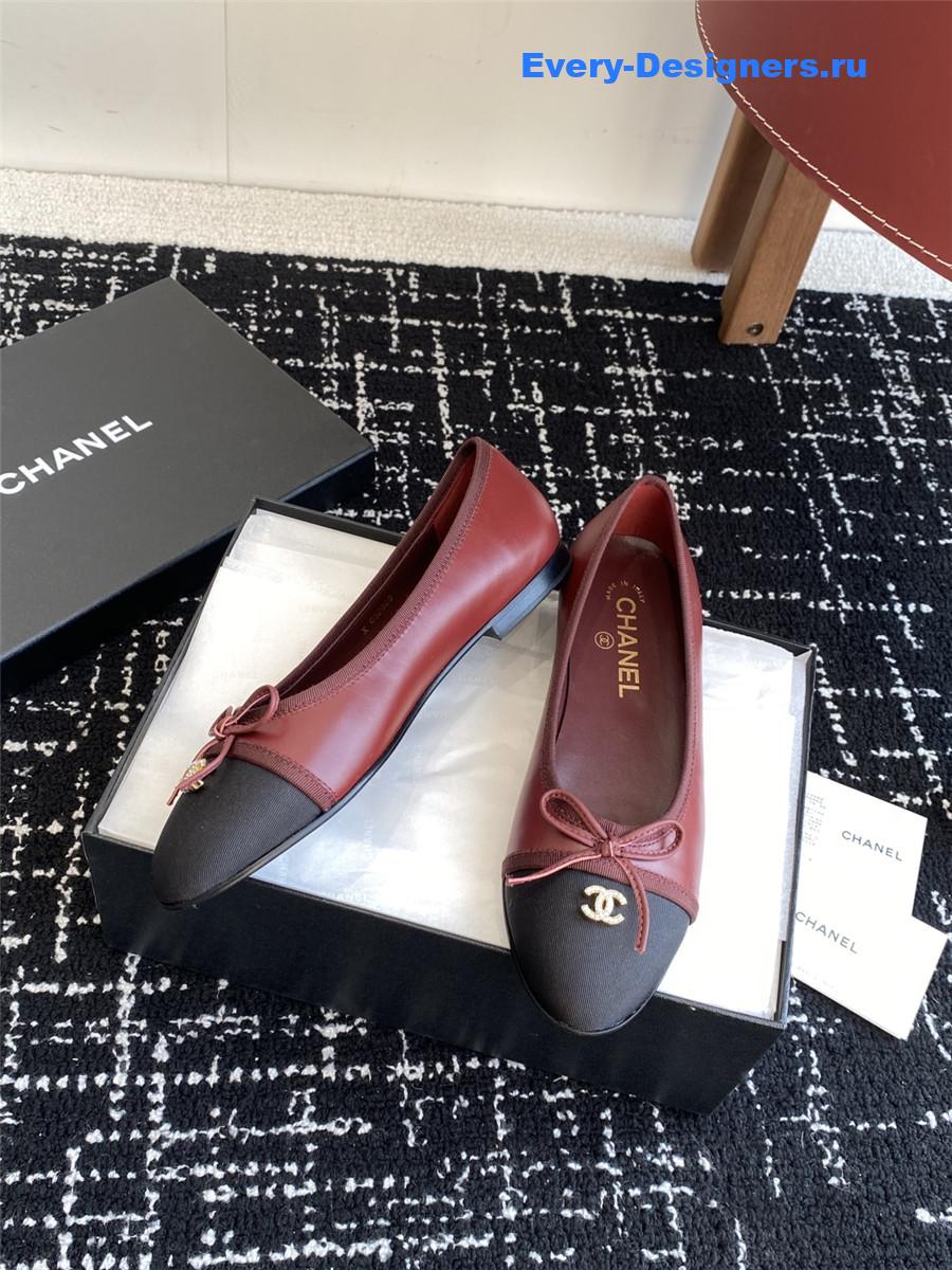 Ch**el burgundy cc embroidered ballet flats