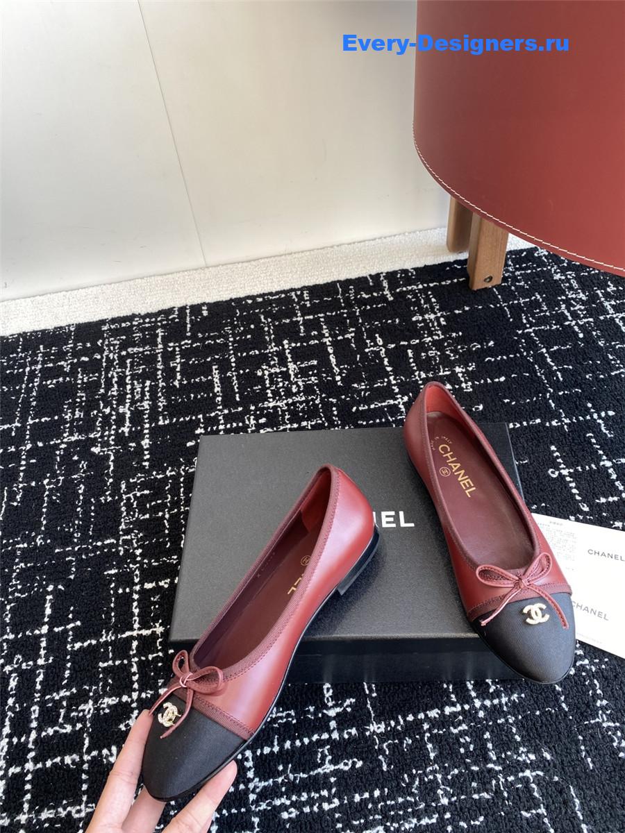 Ch**el burgundy cc embroidered ballet flats