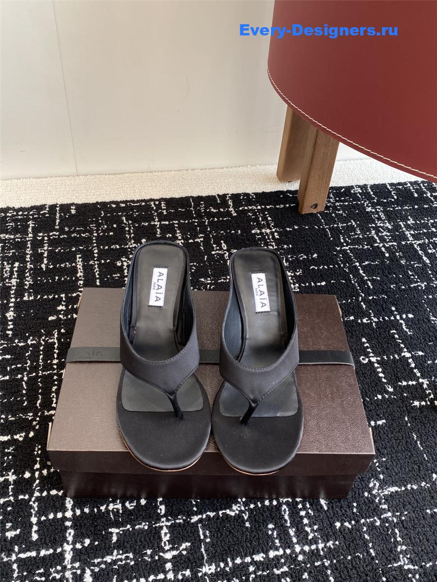 Alaia Black Satin Wedge Sandals