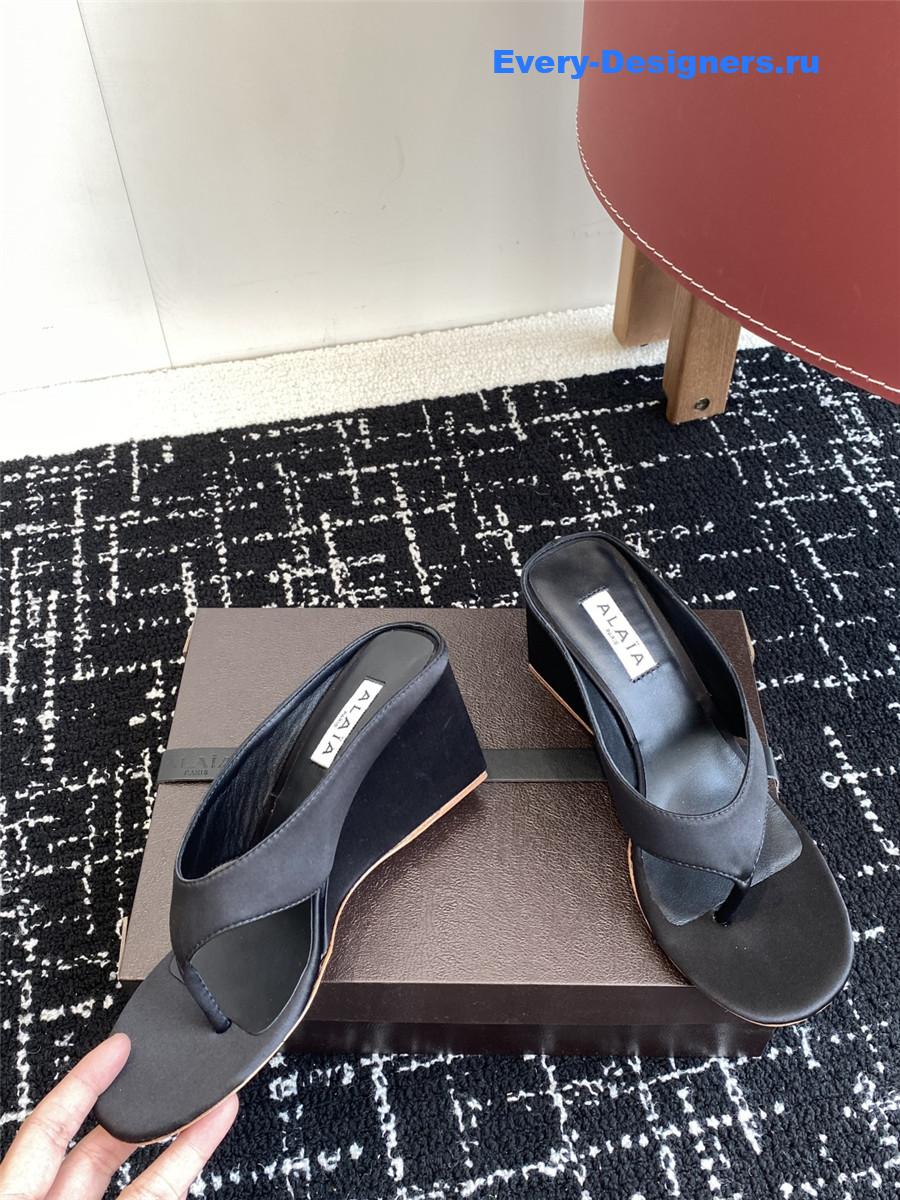 Alaia Black Satin Wedge Sandals