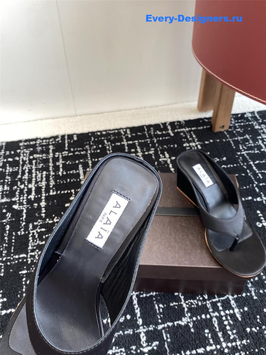 Alaia Black Satin Wedge Sandals