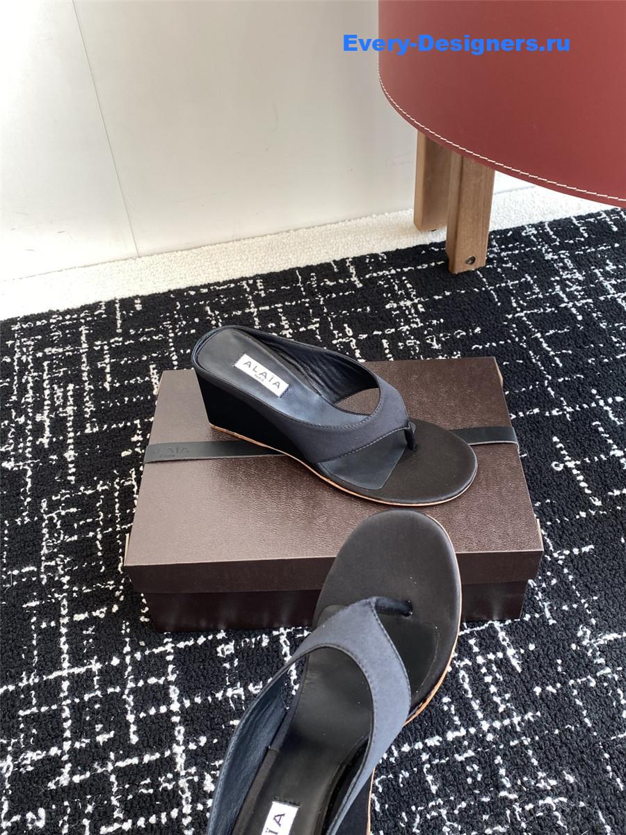 Alaia Black Satin Wedge Sandals