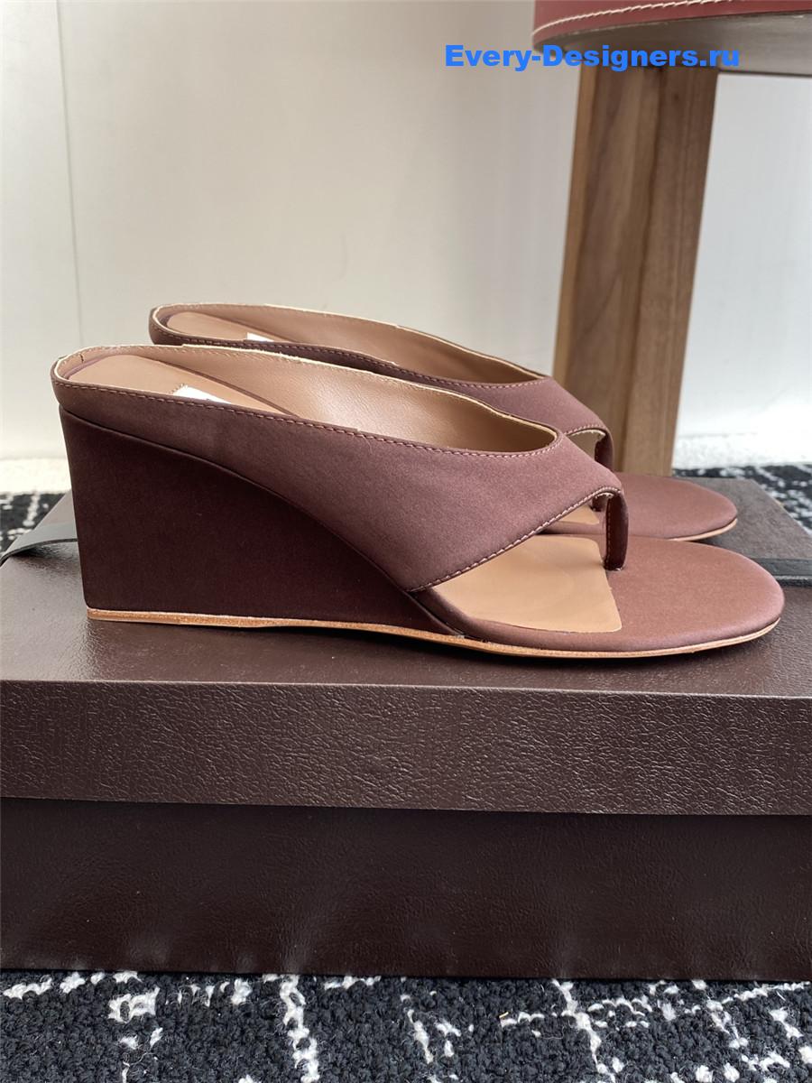 Alaia Brown Satin Wedge Sandals