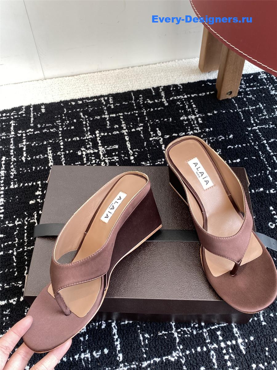 Alaia Brown Satin Wedge Sandals