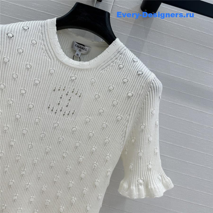 Ch**el white hollow knit top