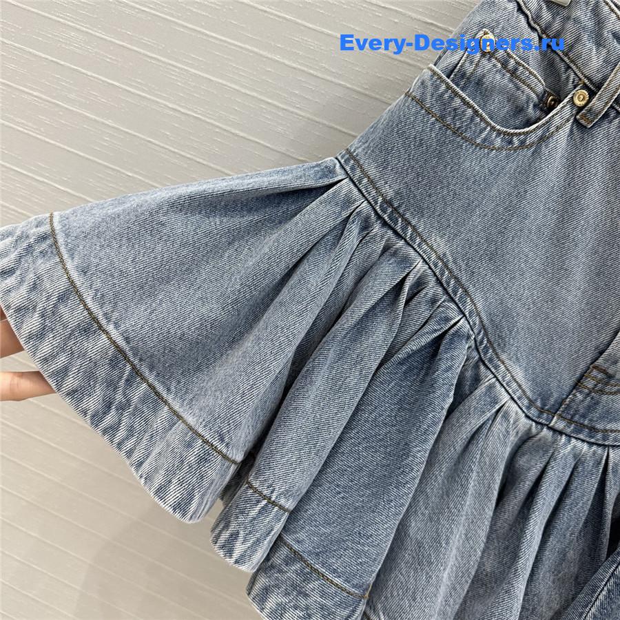Zimm Crush Denim Frill Mini Skirt
