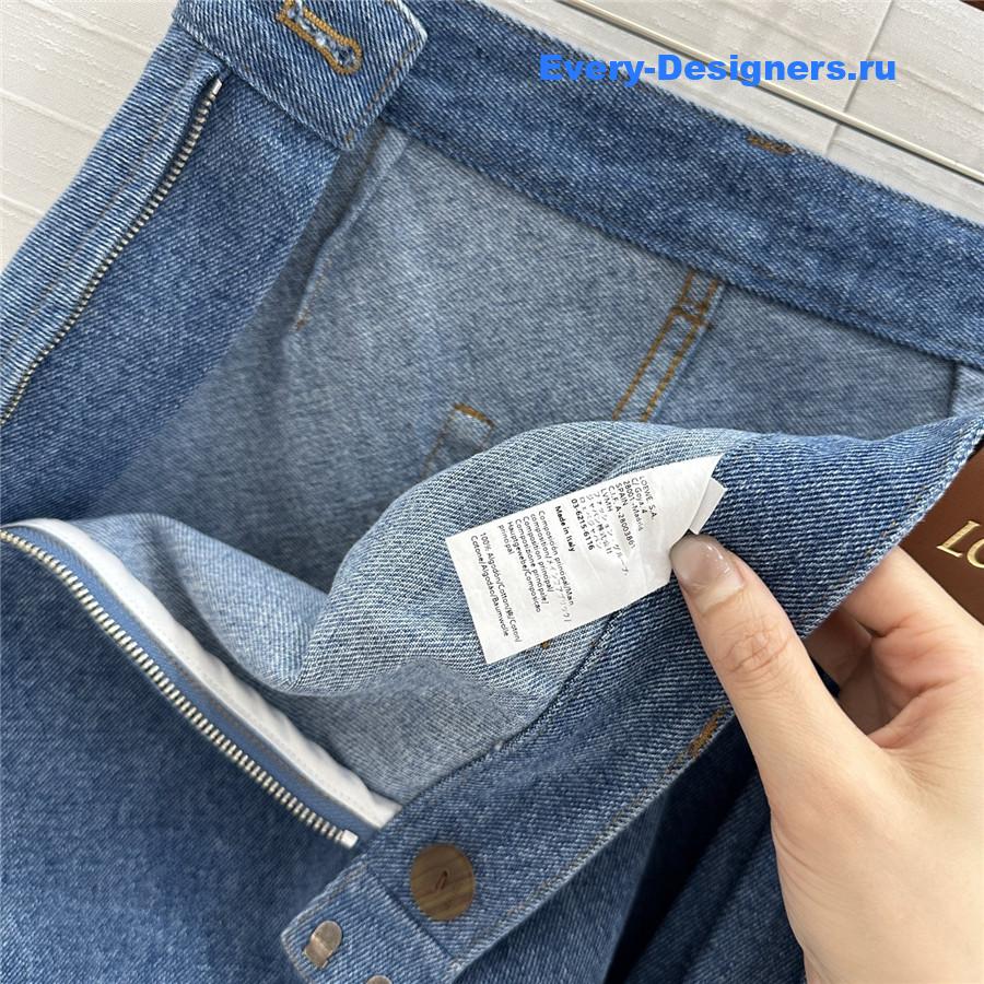 L0ew* leather-trimmed draped denim mini skirt