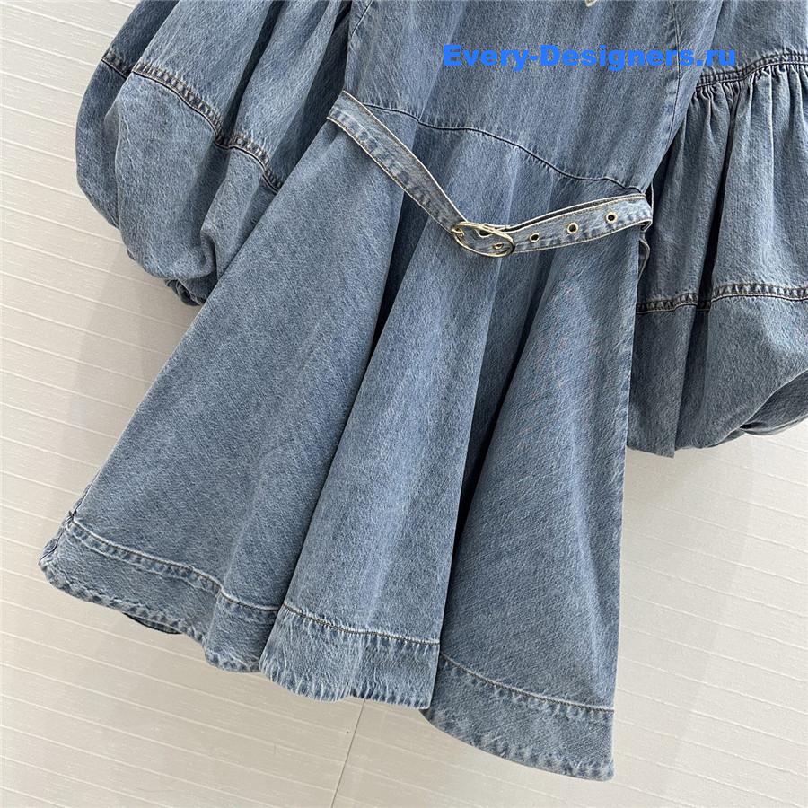 Zimm Tie-Neck Denim Mini Dress