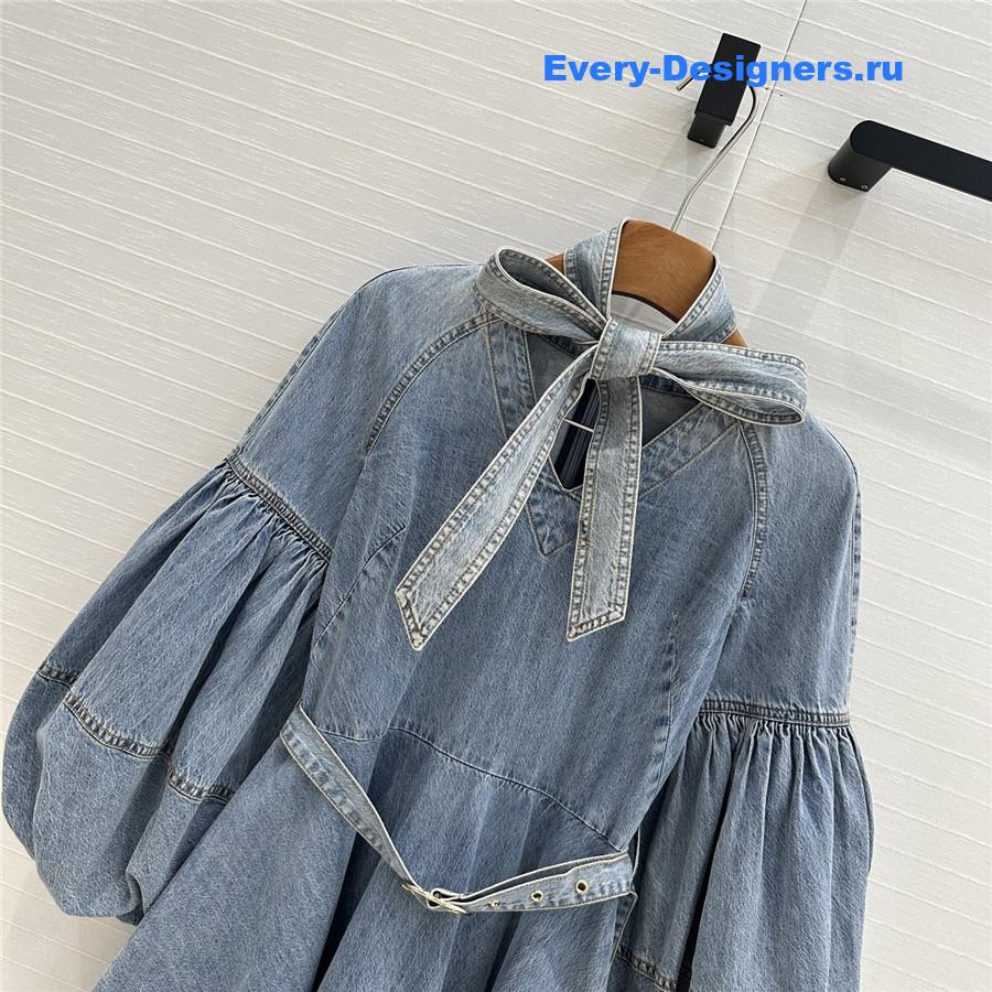 Zimm Tie-Neck Denim Mini Dress