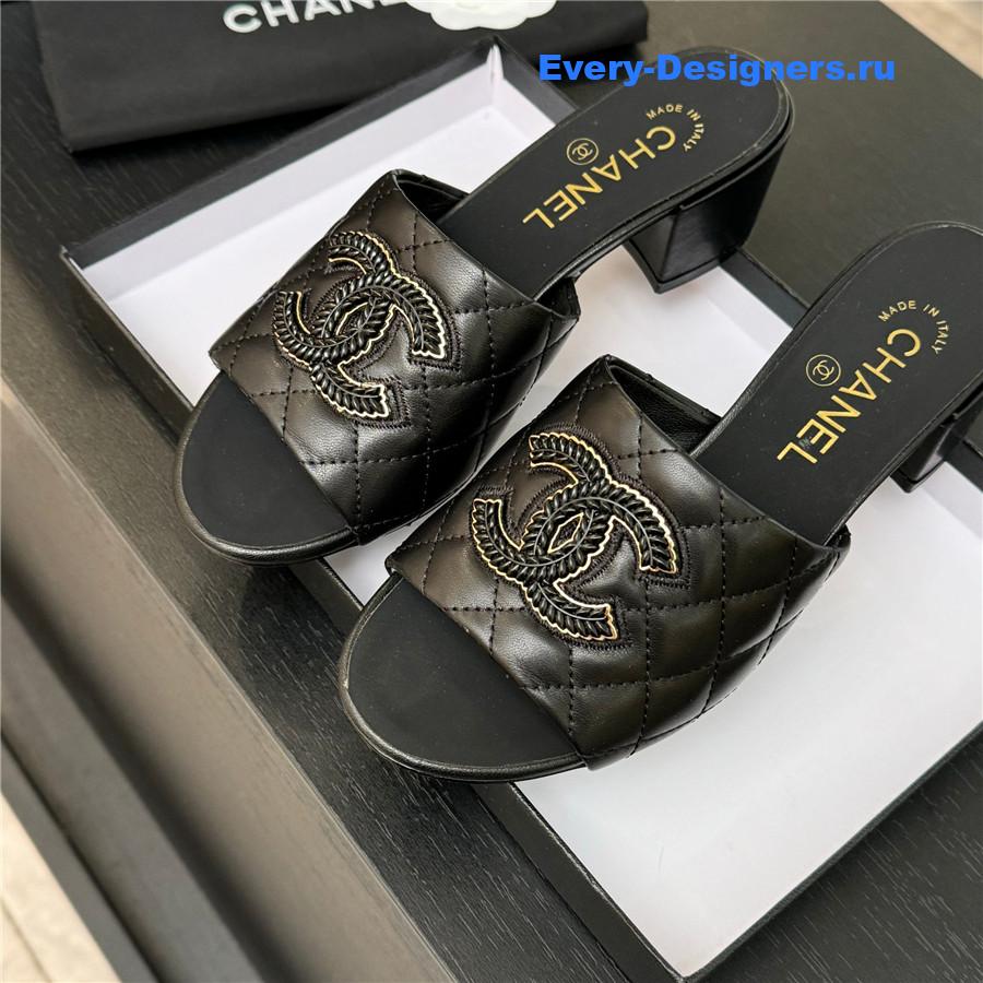 Ch**el black sheepskin slippers