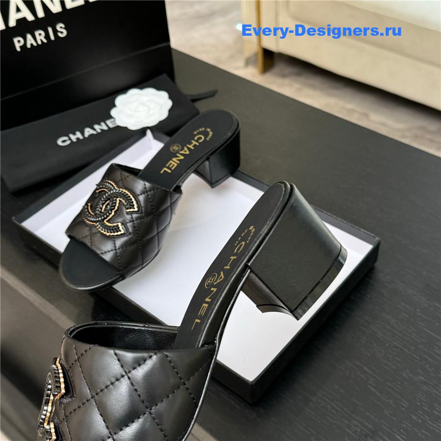 Ch**el black sheepskin slippers