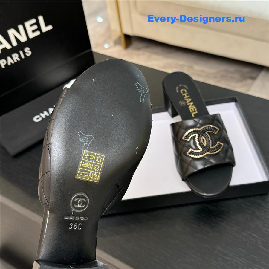 Ch**el black sheepskin slippers