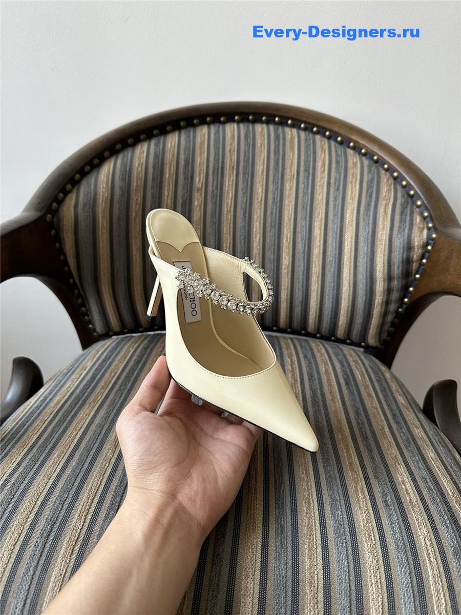 J1m*y Ch00 bing 100mm heeled mules in off-white