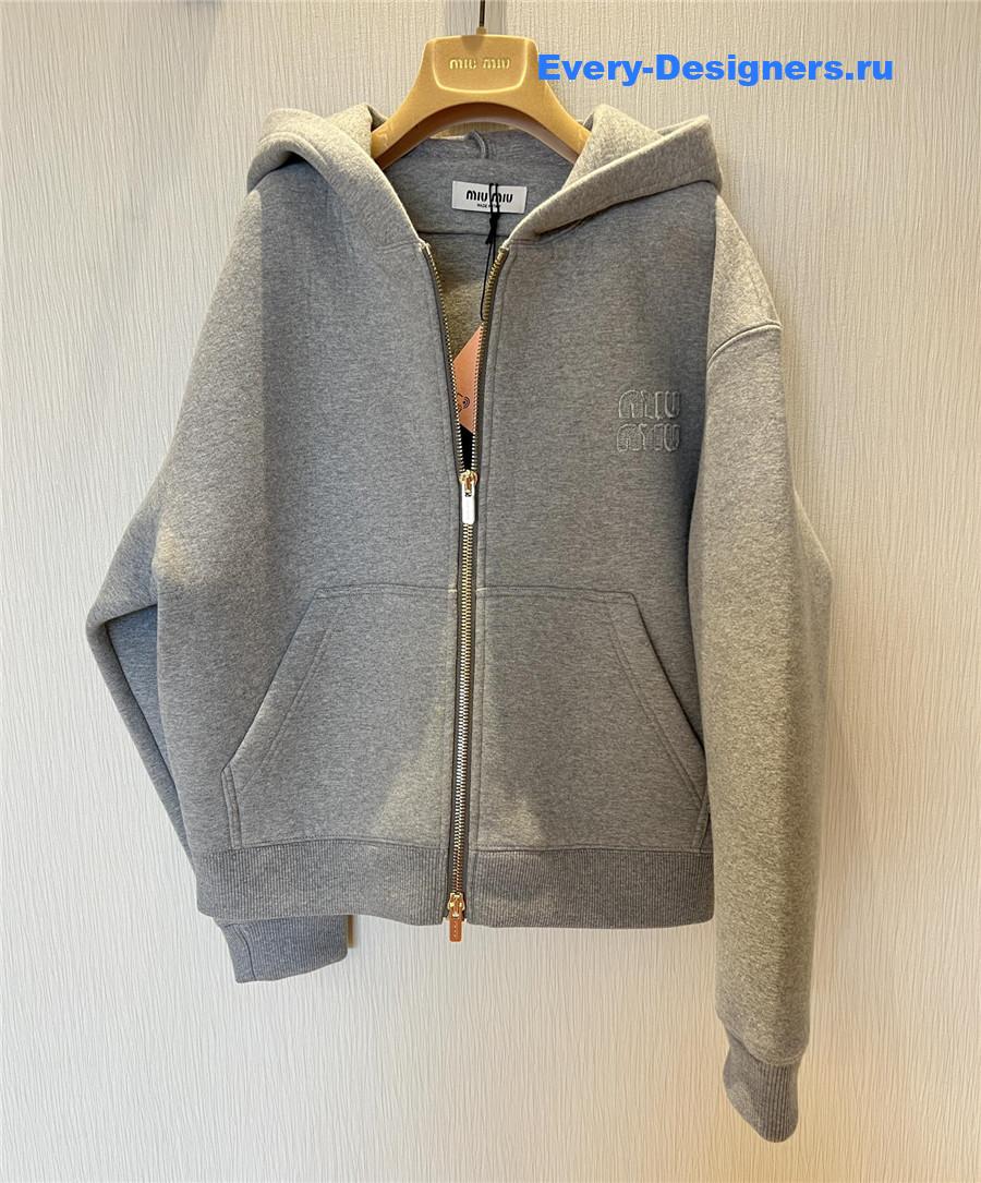 Miu Miu Grey Logo Cotton Hoodie