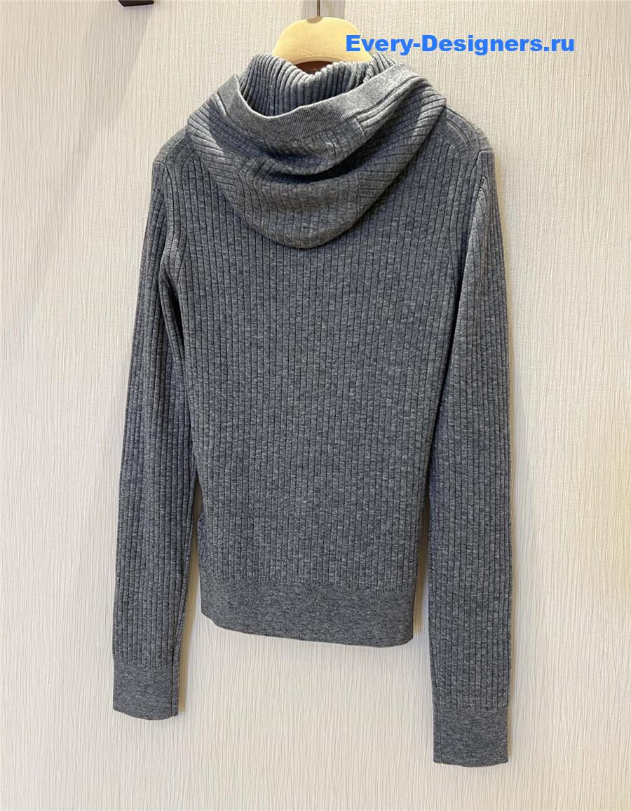 Miu Miu Grey Tight Long Sleeve Hooded Sweater