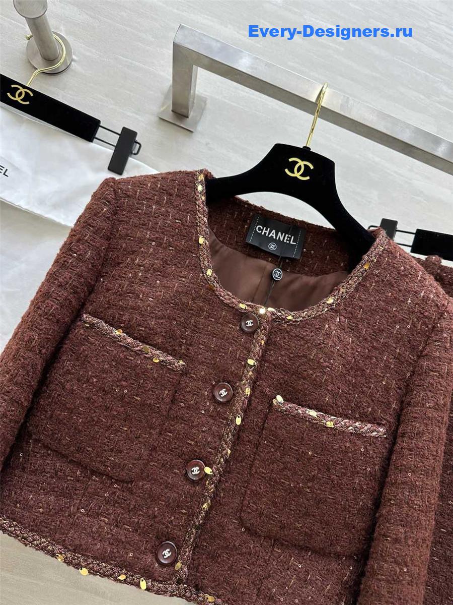 Ch**el brown tweed suit skirt set