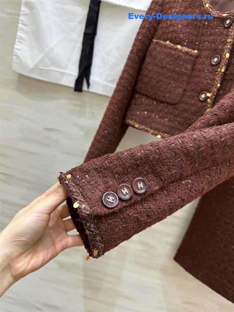 Ch**el brown tweed suit skirt set