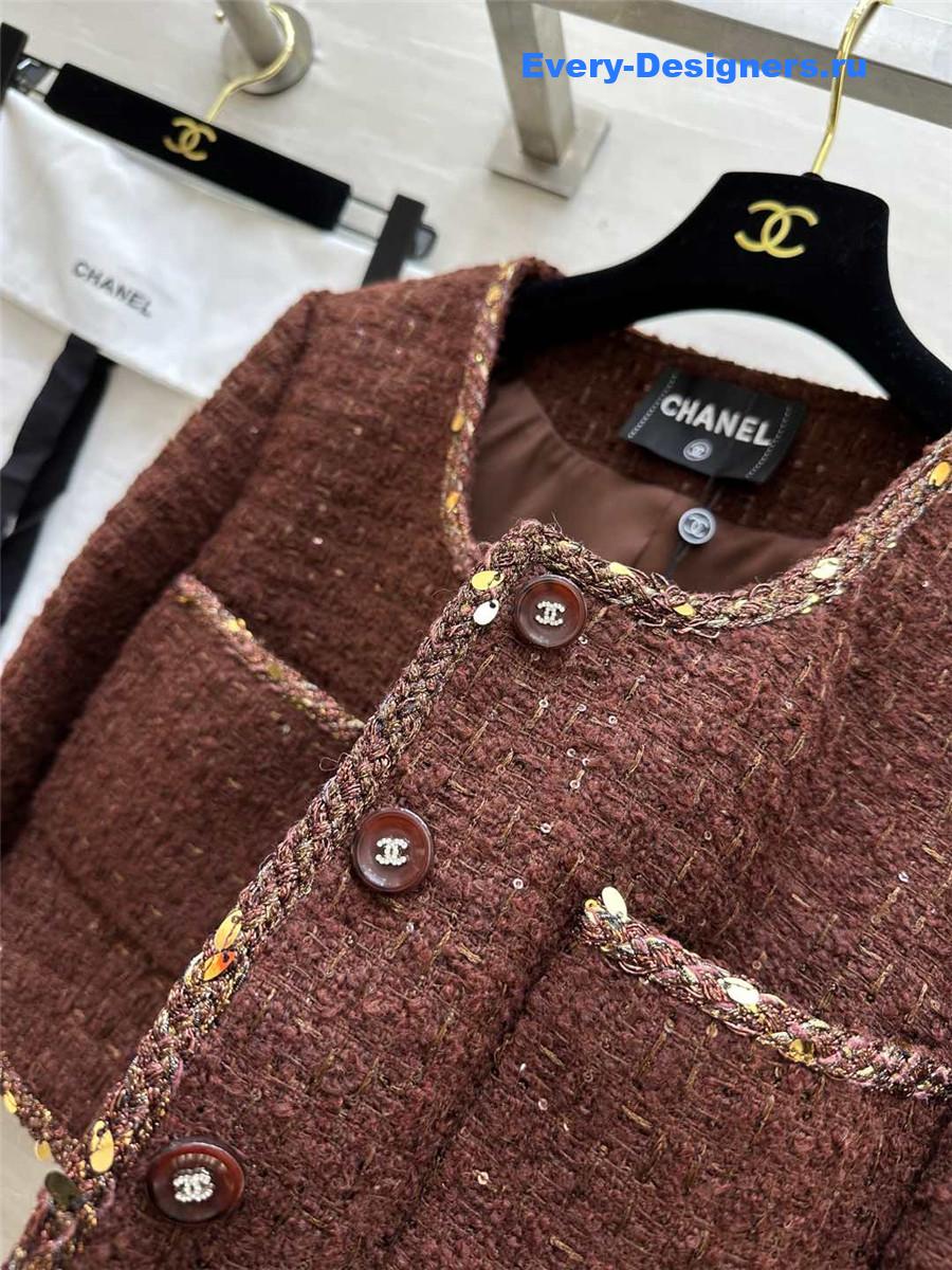 Ch**el brown tweed suit skirt set