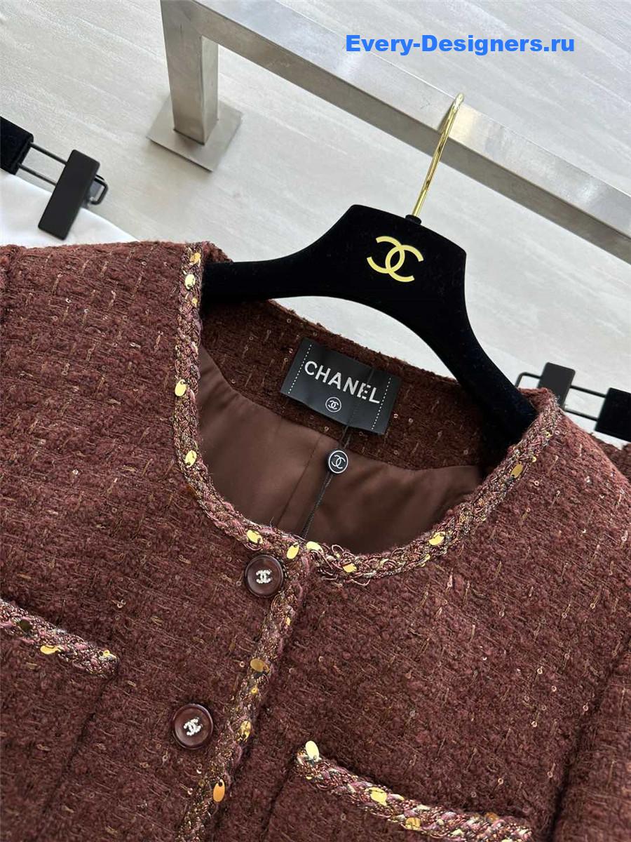 Ch**el brown tweed suit skirt set