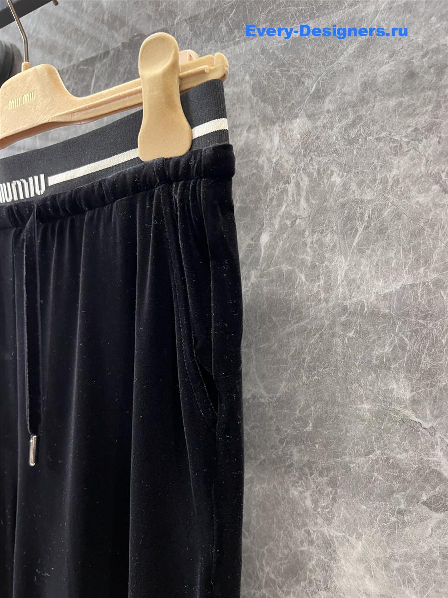 Miu Miu Velvet Trousers with Logo Lettering